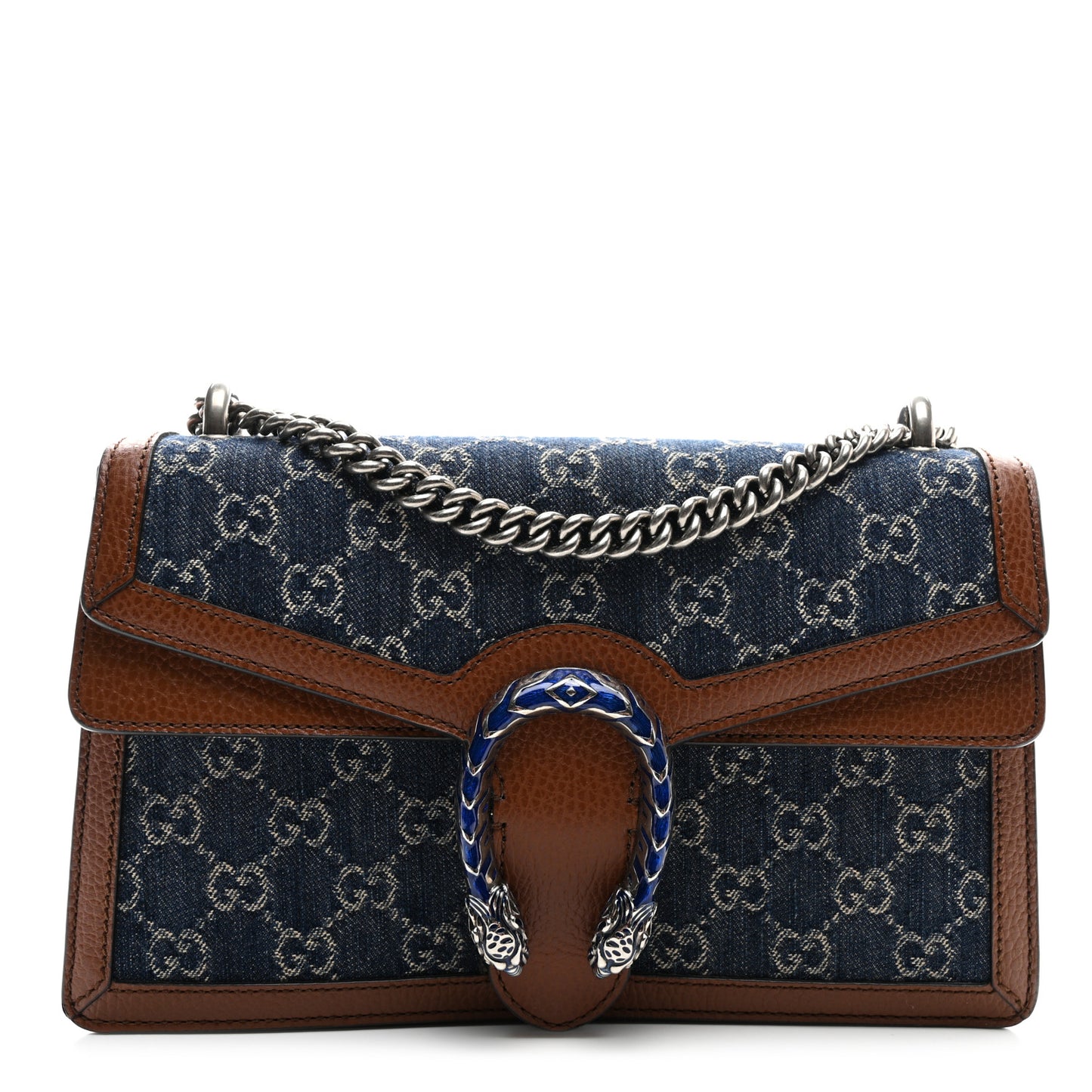 New Denim GG Monogram Dollar Calfskin Enamel Small Dionysus Shoulder Bag Blue Tea Cuir Epilog Electric Blue
