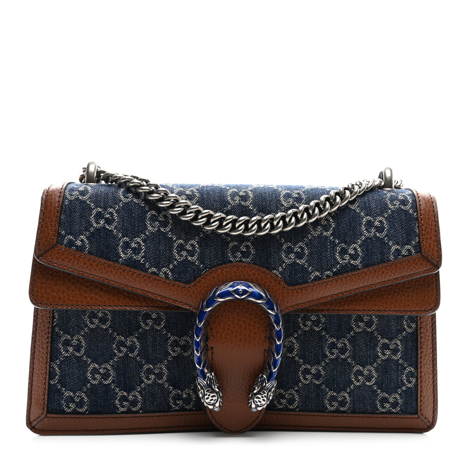 Gucci New Denim GG Monogram Dollar Calfskin Enamel Small Dionysus Shoulder Bag Blue Tea Cuir Epilog Electric Blue 1 of 11