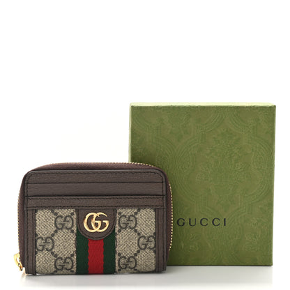 Gucci GG Supreme Monogram Textured Dollar Calfskin Web Ophidia Zip Around Card Case Wallet Beige Ebony New Acero 8 of 8