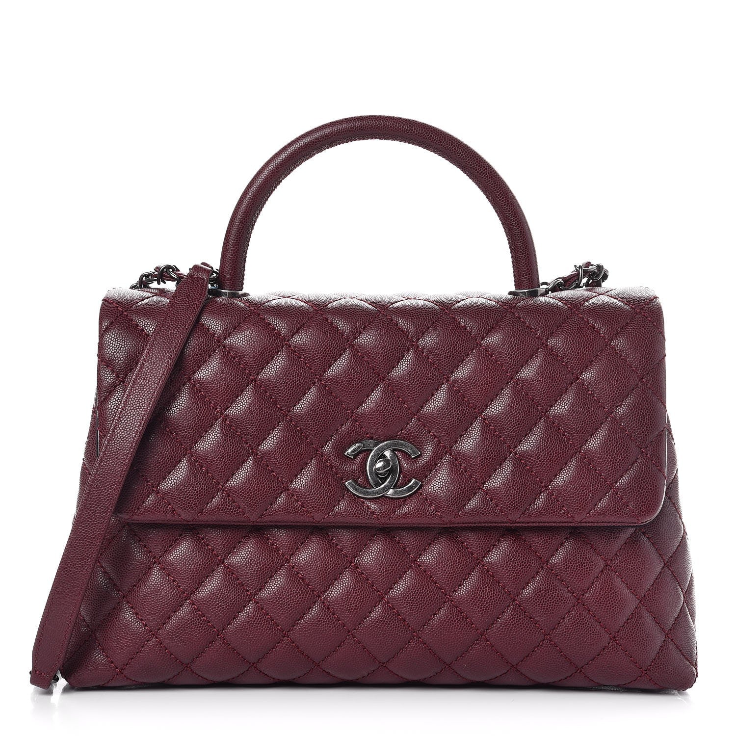 Chanel Caviar Quilted Medium Coco Handle Flap Burgundy 1 of 8