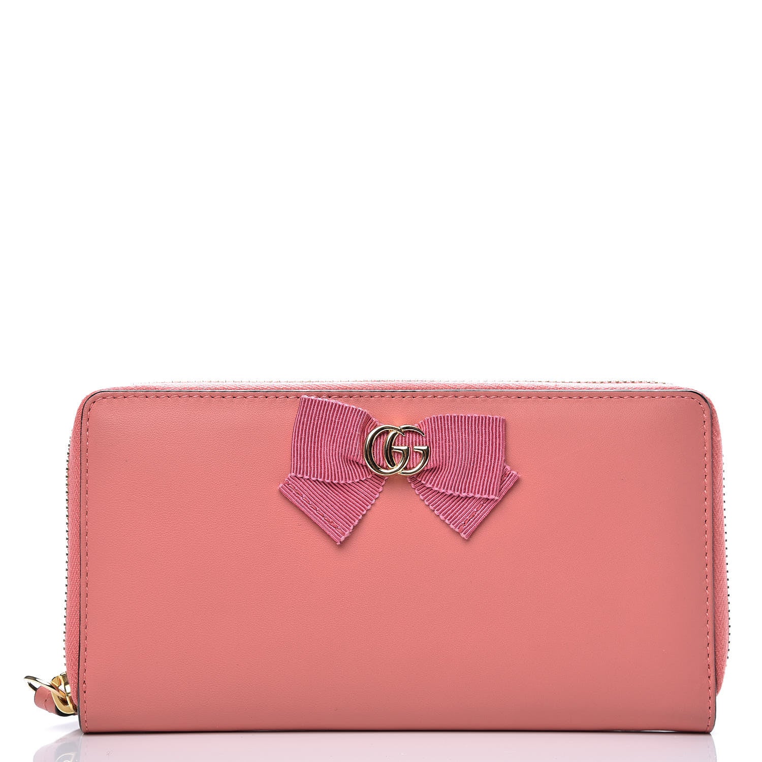 Gucci Lambskin GG Bow Zip Around Wallet Light Pink 1 of 11