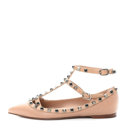 Valentino Garavani Pebbled Calfskin Onyx Rockstud Rolling Cage Ballerina Flats 35.5 Soft Noisette 1 of 11