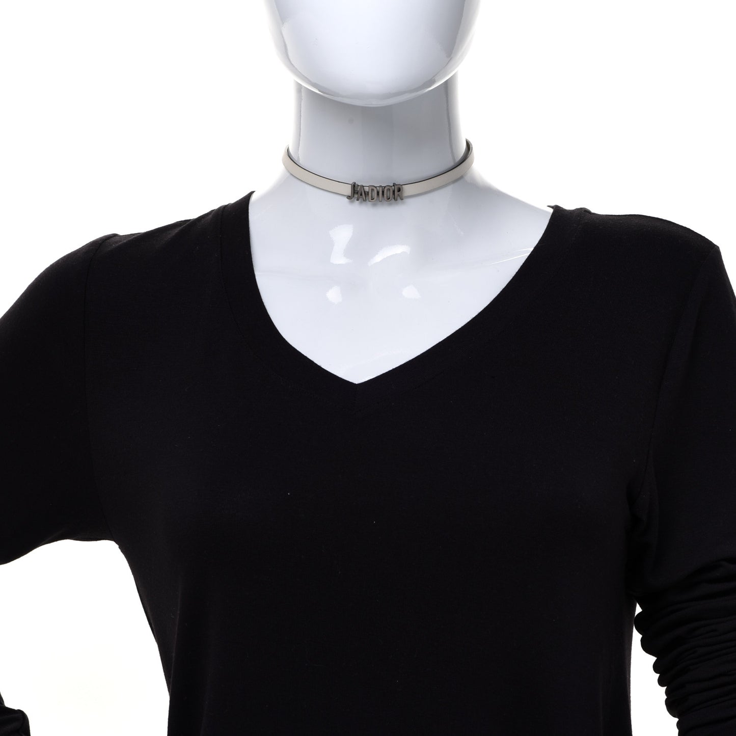 Calfskin J'Adior Logo Choker Necklace White