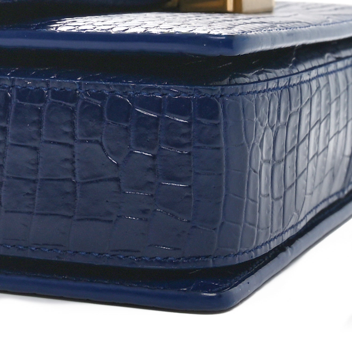Saint Laurent Calfskin Crocodile Embossed Medium Bellechasse Satchel Navy 9 of 10
