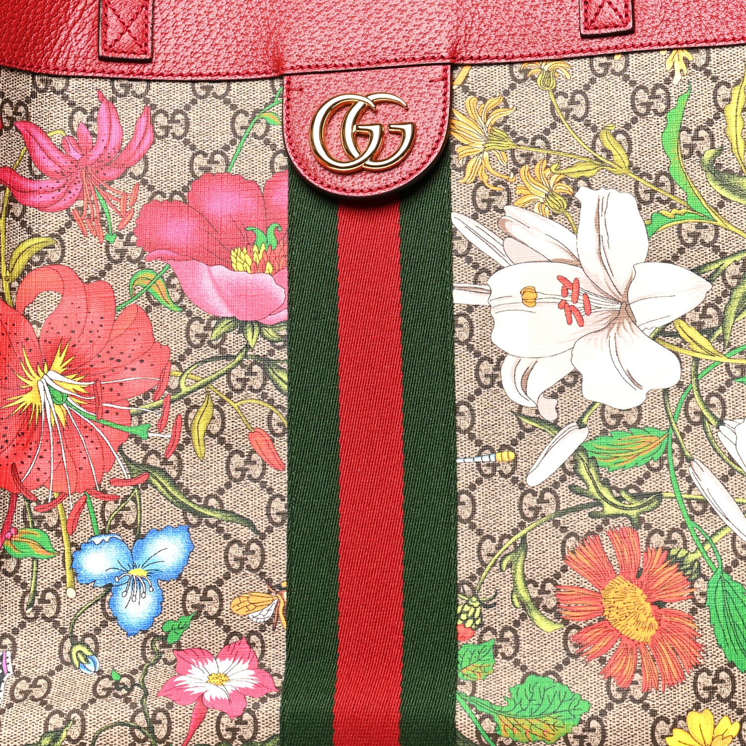 Gucci GG Supreme Monogram Flora Web Large Ophidia Tote Red 10 of 14