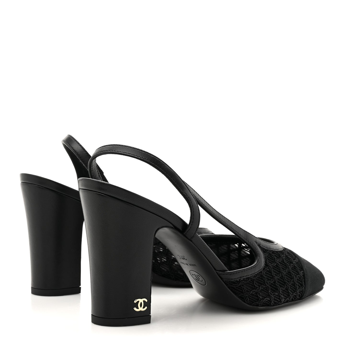 Fabric Embroidery Grosgrain Cap Toe CC Slingback Pumps 37 Black