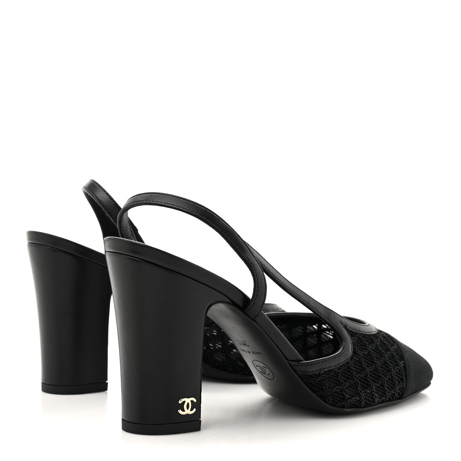 Chanel Fabric Embroidery Grosgrain Cap Toe CC Slingback Pumps 37 Black 5 of 8