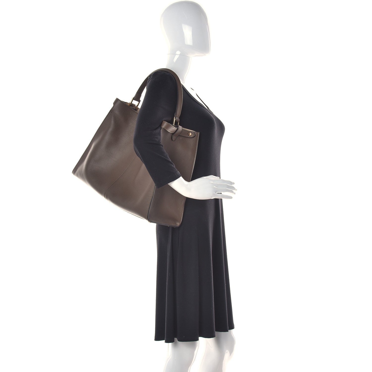 Fendi Vitello Seta Glazed Fabric FF 1974 Large Peekaboo X-Lite Maya Mogano Panna 2 of 13
