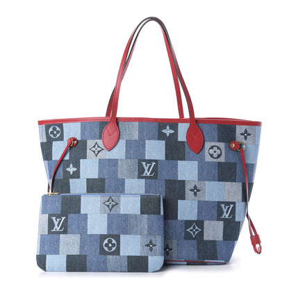 Louis Vuitton Denim Damier Monogram Patchwork Neverfull Blue Rouge 1 of 10
