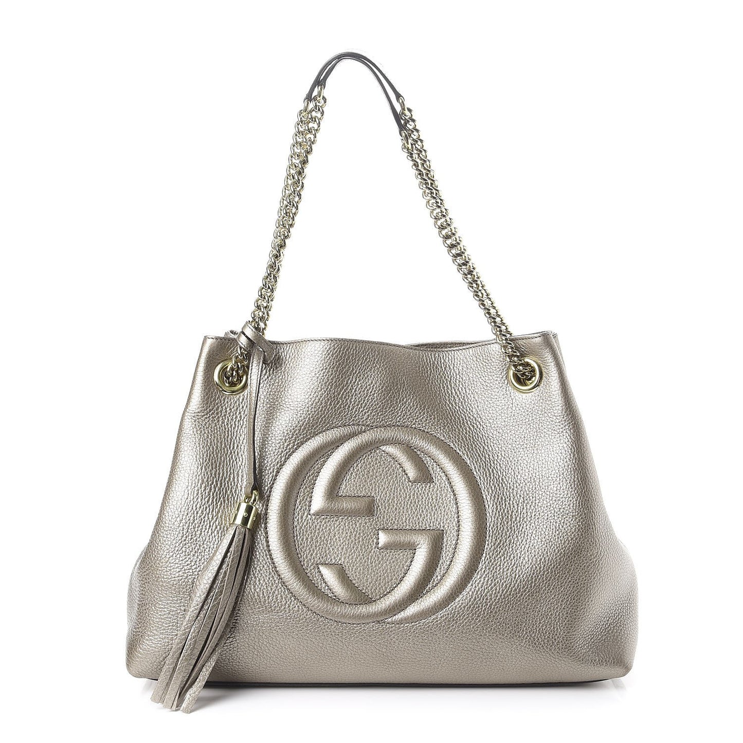Metallic Pebbled Calfskin Medium Soho Chain Shoulder Bag Golden Beige