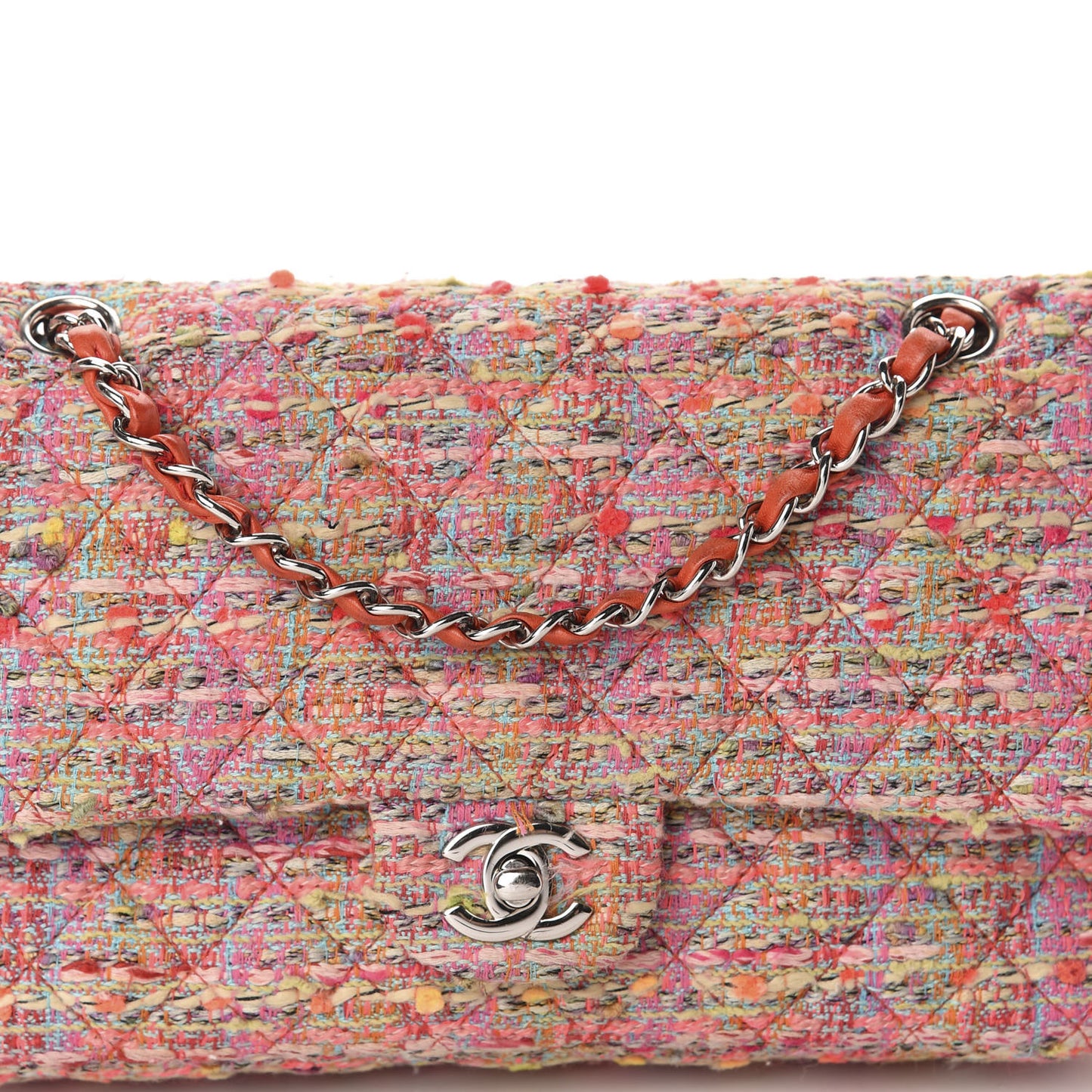 Tweed Quilted Medium Double Flap Pink