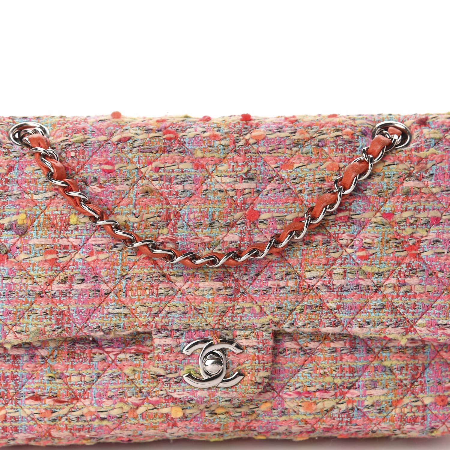 Chanel Tweed Quilted Medium Double Flap Pink 10 of 12