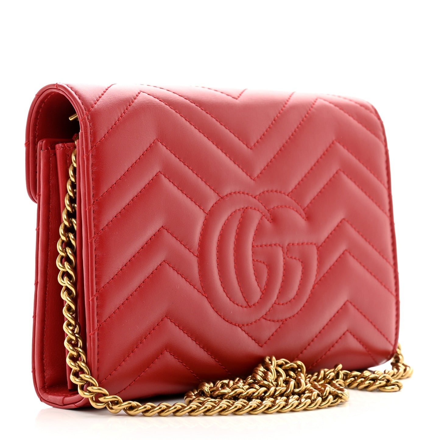 Calfskin Matelasse GG Marmont Chain Wallet Hibiscus Red