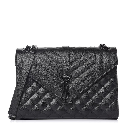 Saint Laurent Grain De Poudre Textured Mixed Matelasse Triquilt Medium Monogram Satchel Black 1 of 7