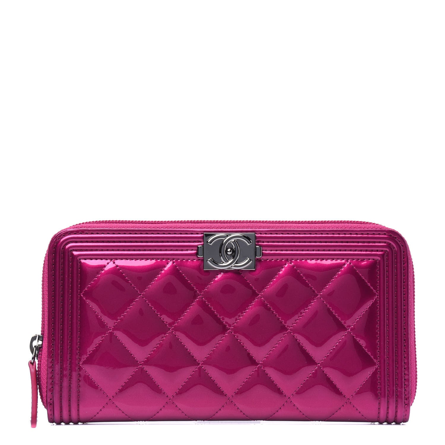 Chanel Metallic Patent Calfskin Quilted Boy L-Gusset Zip Wallet Pink 1 of 4