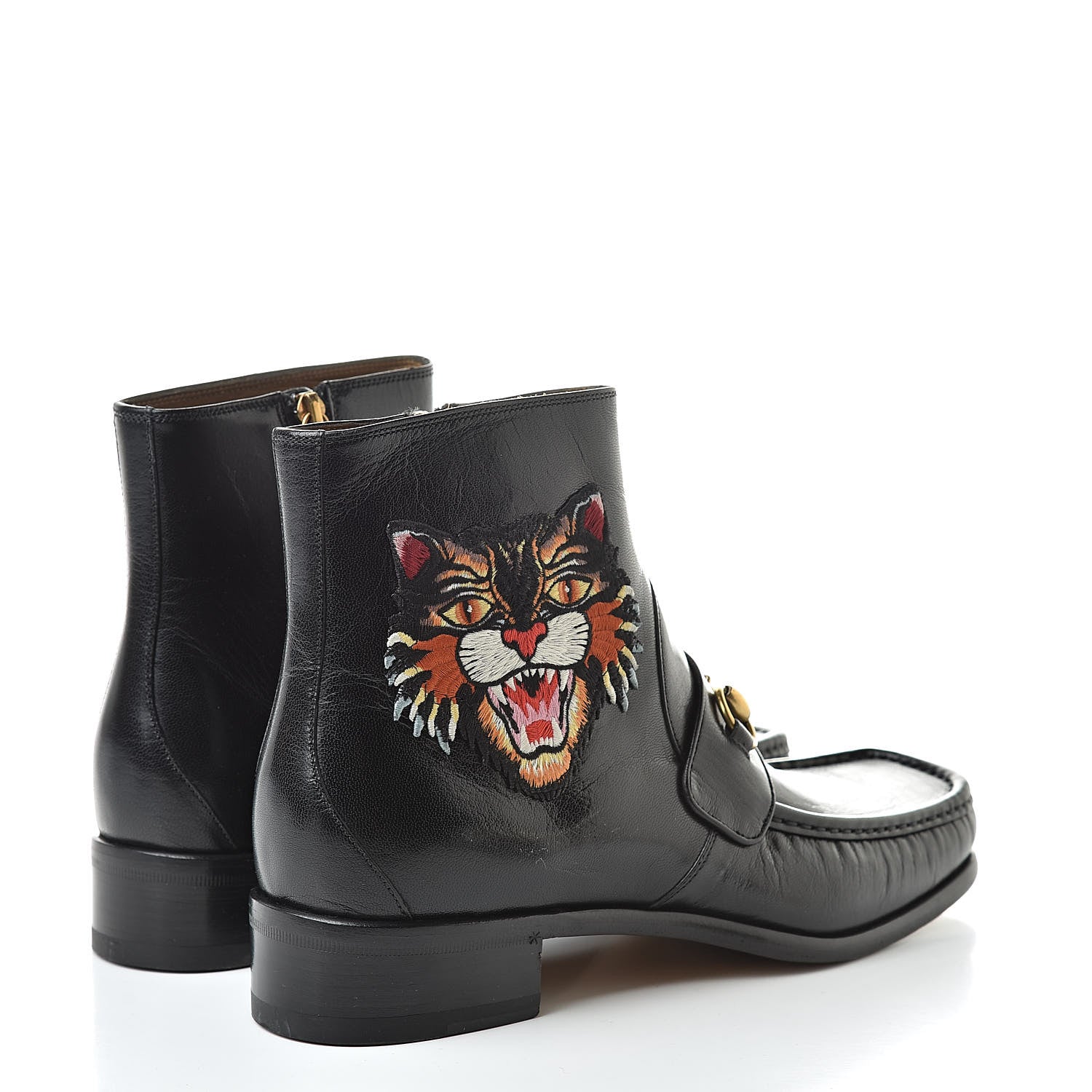 Gucci Goatskin UFO Embroidered Mens Horsebit Ankle Boots 8 Black 4 of 9