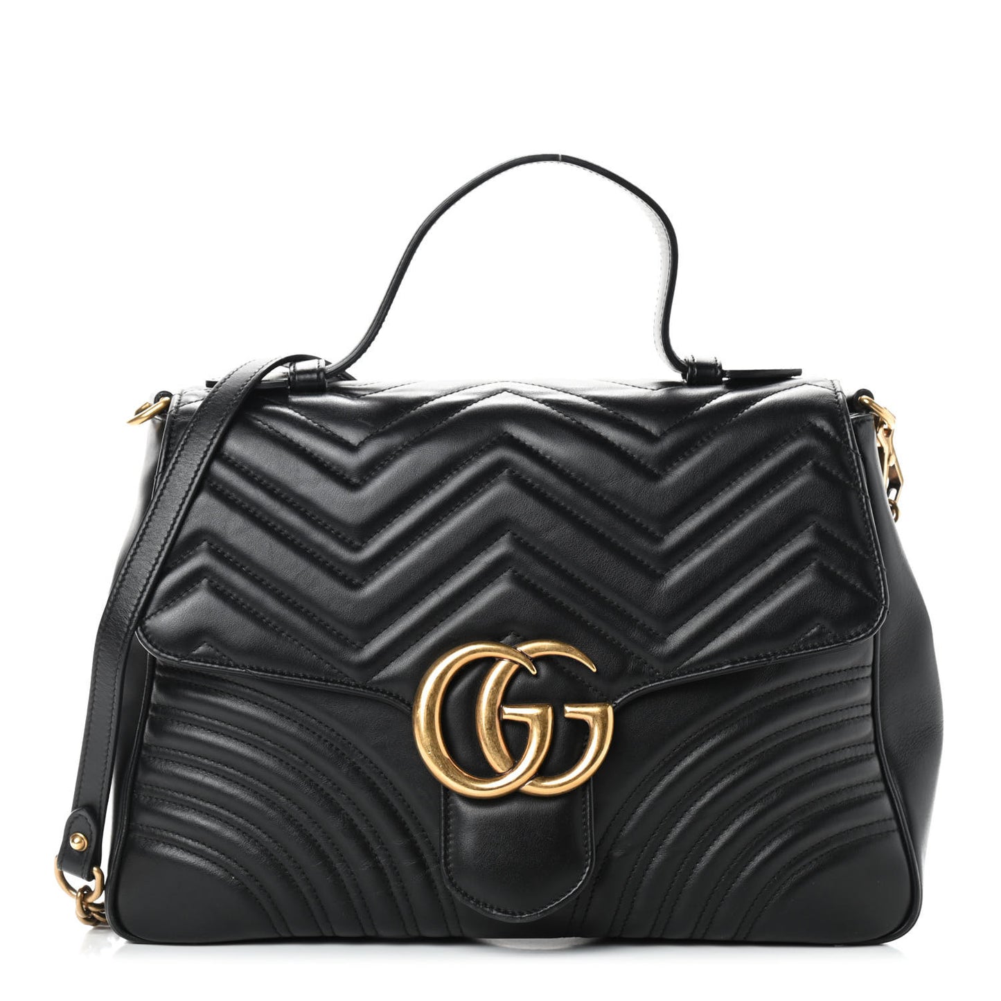 Calfskin Matelasse Medium GG Marmont Top Handle Shoulder Bag Black