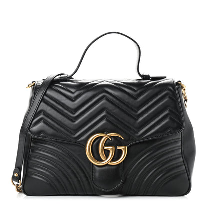 Gucci Calfskin Matelasse Medium GG Marmont Top Handle Shoulder Bag Black 1 of 11