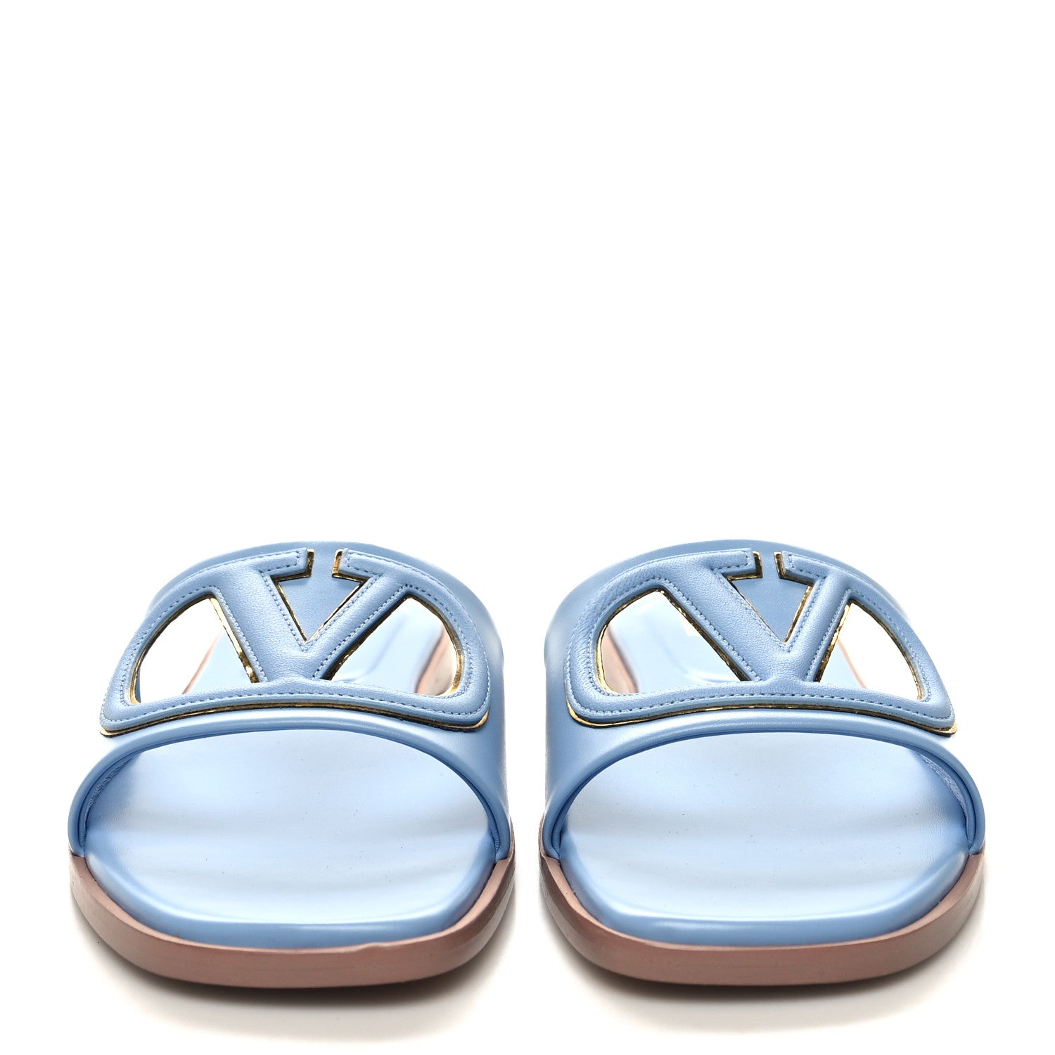 Valentino Garavani Calfskin Vlogo Cut Out Flat Slide Sandals 39.5 Popeline Blue 3 of 8
