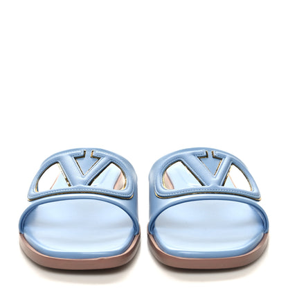 Valentino Garavani Calfskin Vlogo Cut Out Flat Slide Sandals 39.5 Popeline Blue 3 of 8