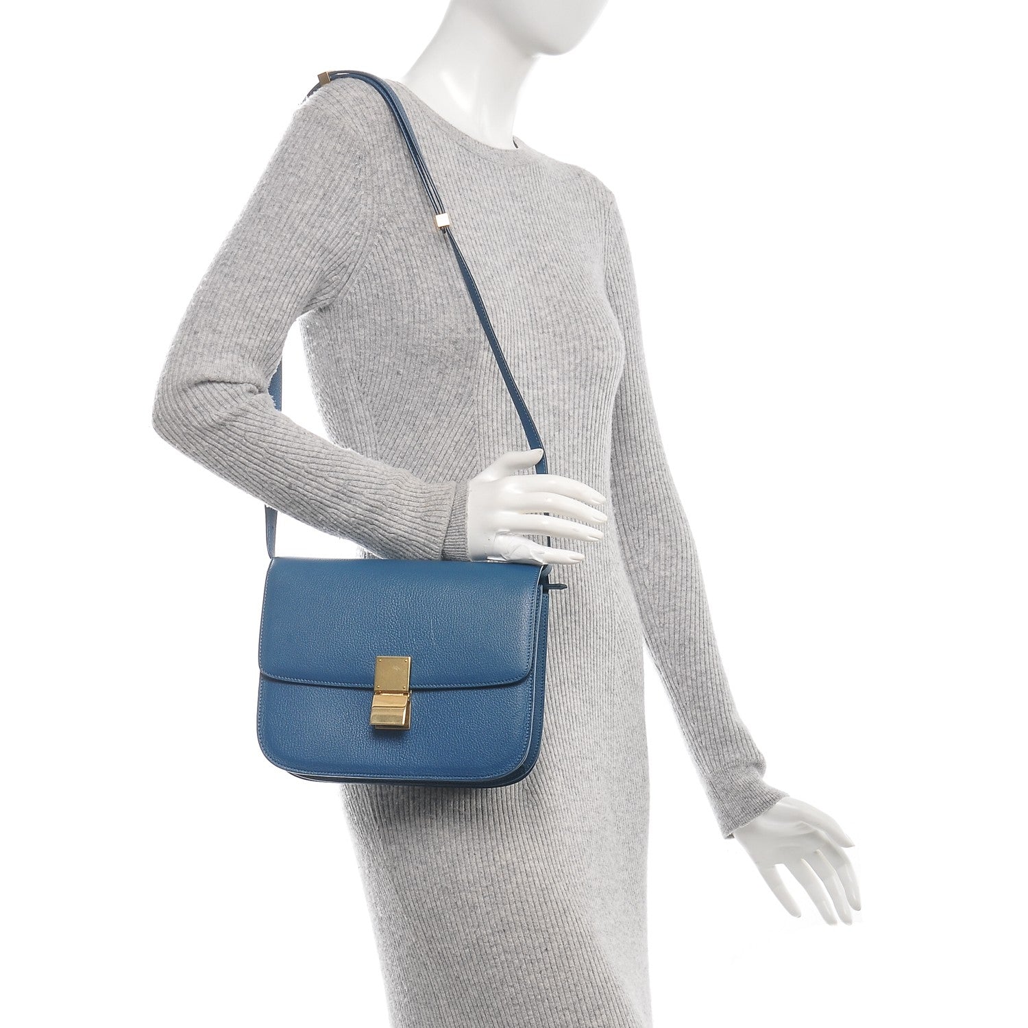 Celine Goatskin Medium Classic Box Flap Bag Deepsea 2 of 7