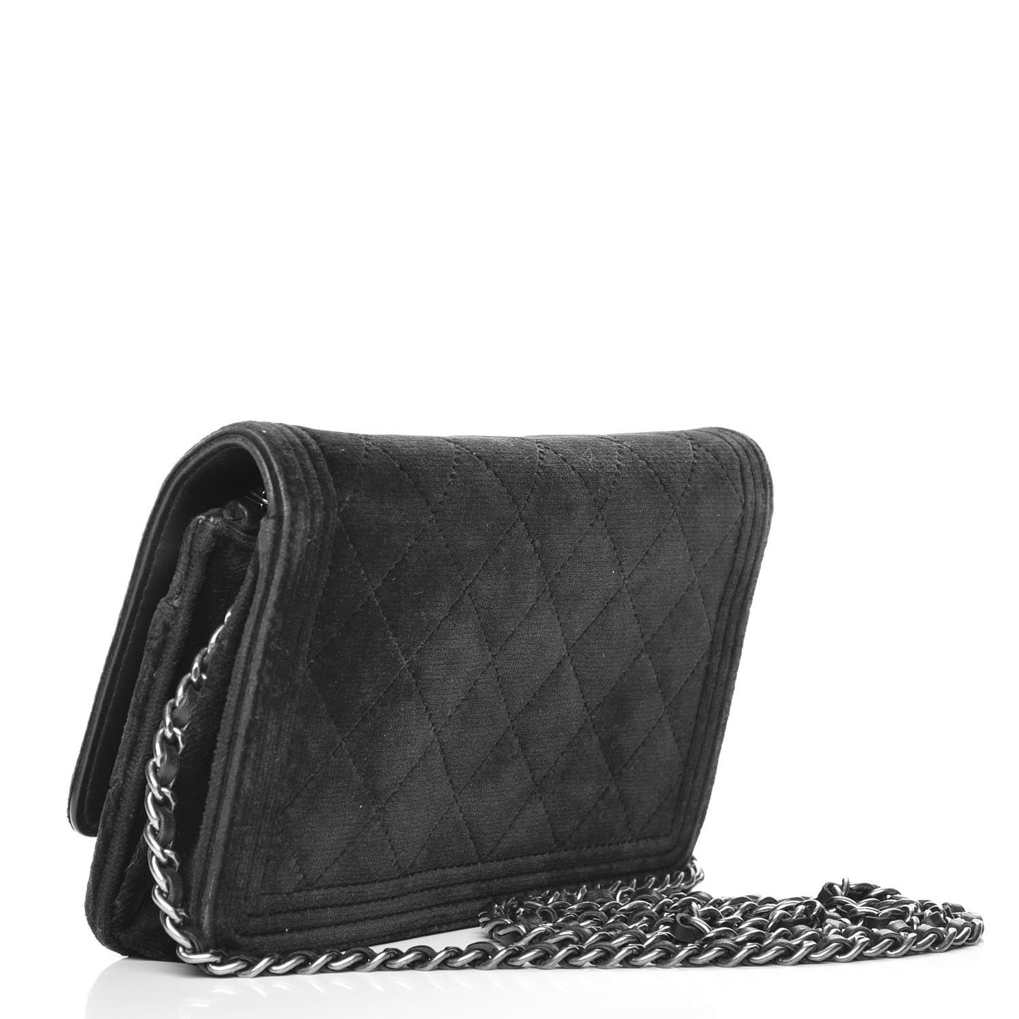 Velvet Quilted Boy Wallet On Chain WOC Black