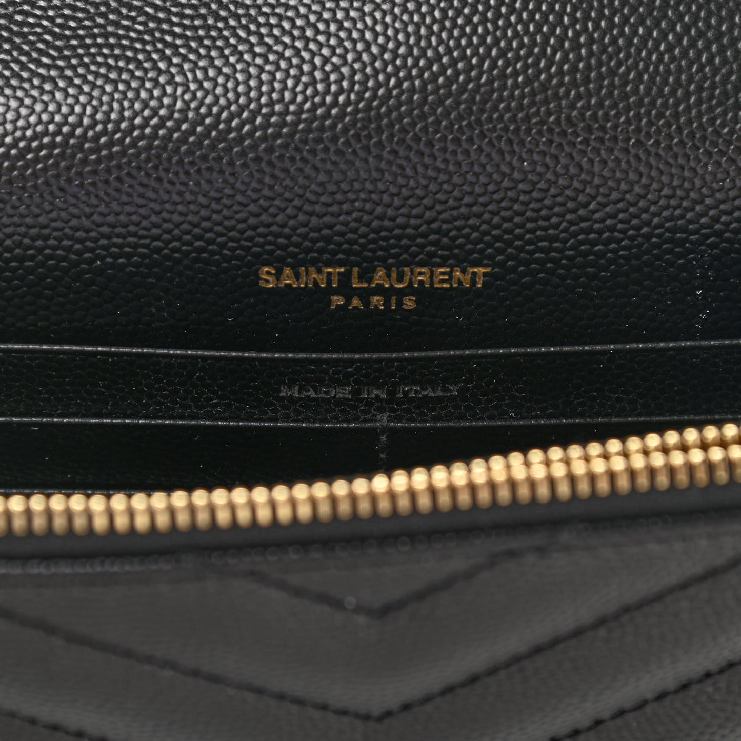 Grain De Poudre Matelasse Chevron Monogram Envelope Chain Wallet Black