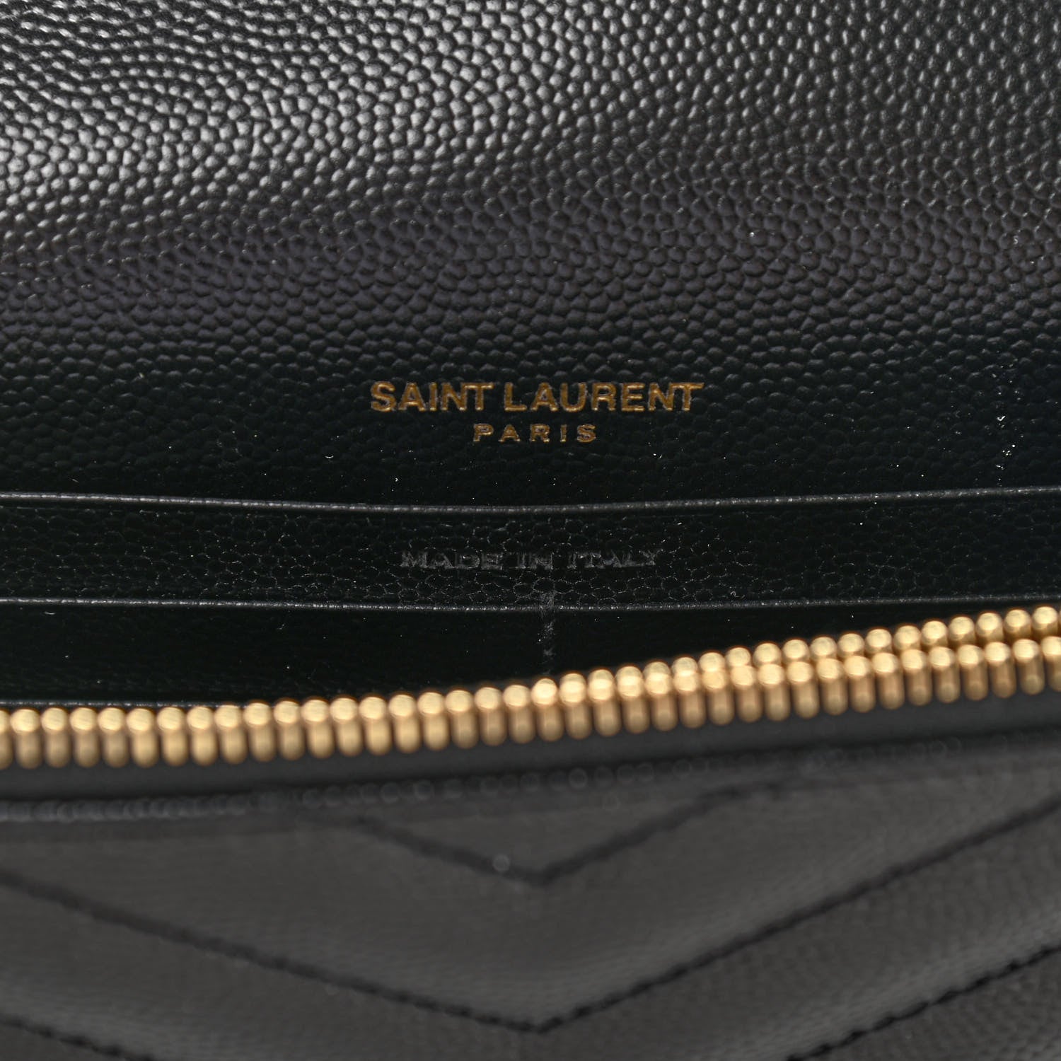 Saint Laurent Grain De Poudre Matelasse Chevron Monogram Envelope Chain Wallet Black 5 of 10
