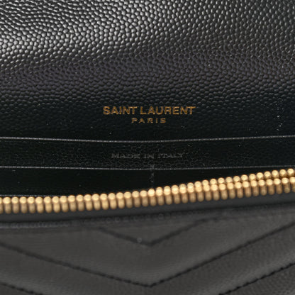 Saint Laurent Grain De Poudre Matelasse Chevron Monogram Envelope Chain Wallet Black 5 of 10