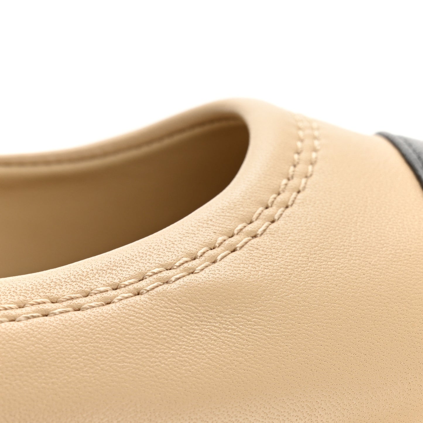 Lambskin Cap Toe CC Uniform Ballerina Flats 37.5 Beige Black