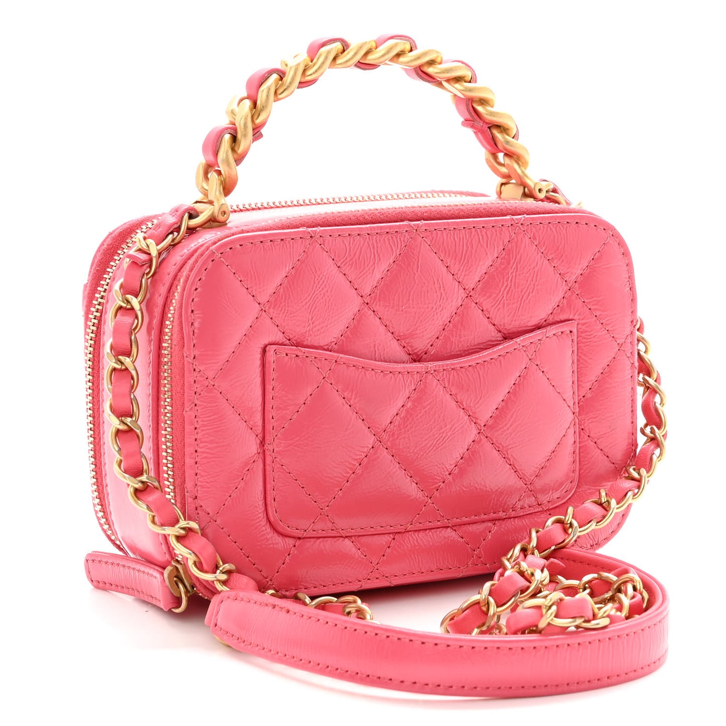 Crumpled Calfskin Quilted Mini Get Round Top Handle Vanity Case Pink