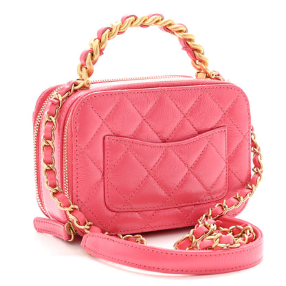 Chanel Crumpled Calfskin Quilted Mini Get Round Top Handle Vanity Case Pink 3 of 10