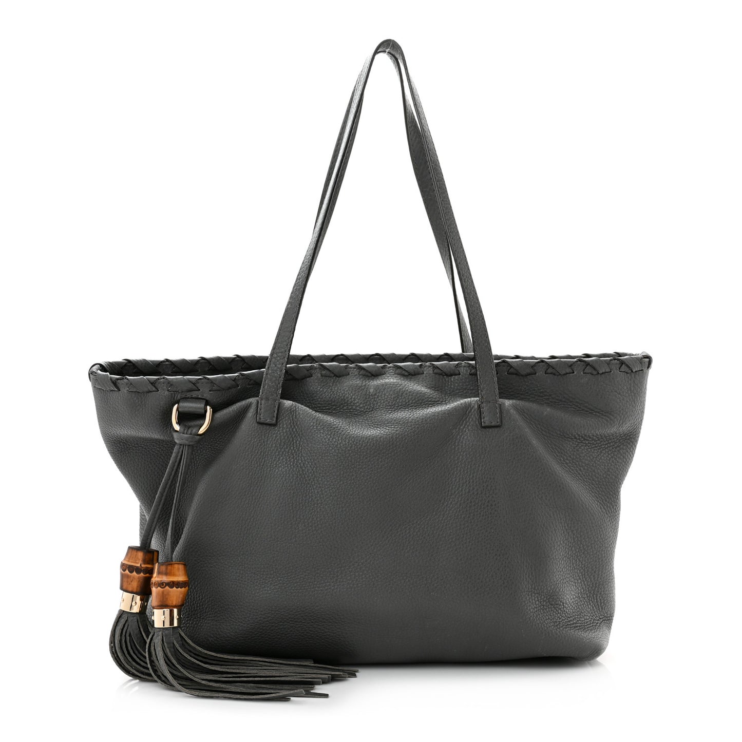 Pebbled Calfskin Medium Bamboo Tassel Tote Grey