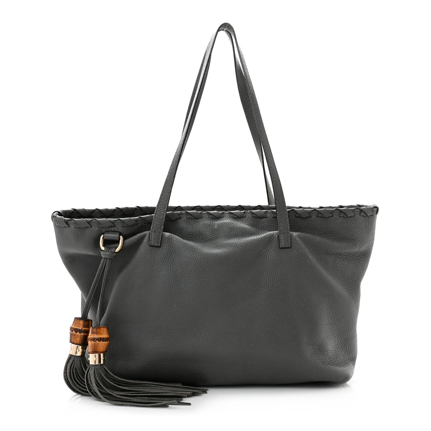 Gucci Pebbled Calfskin Medium Bamboo Tassel Tote Grey 1 of 10