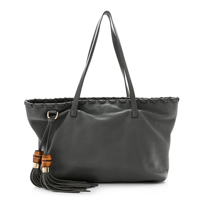 Gucci Pebbled Calfskin Medium Bamboo Tassel Tote Grey 1 of 10