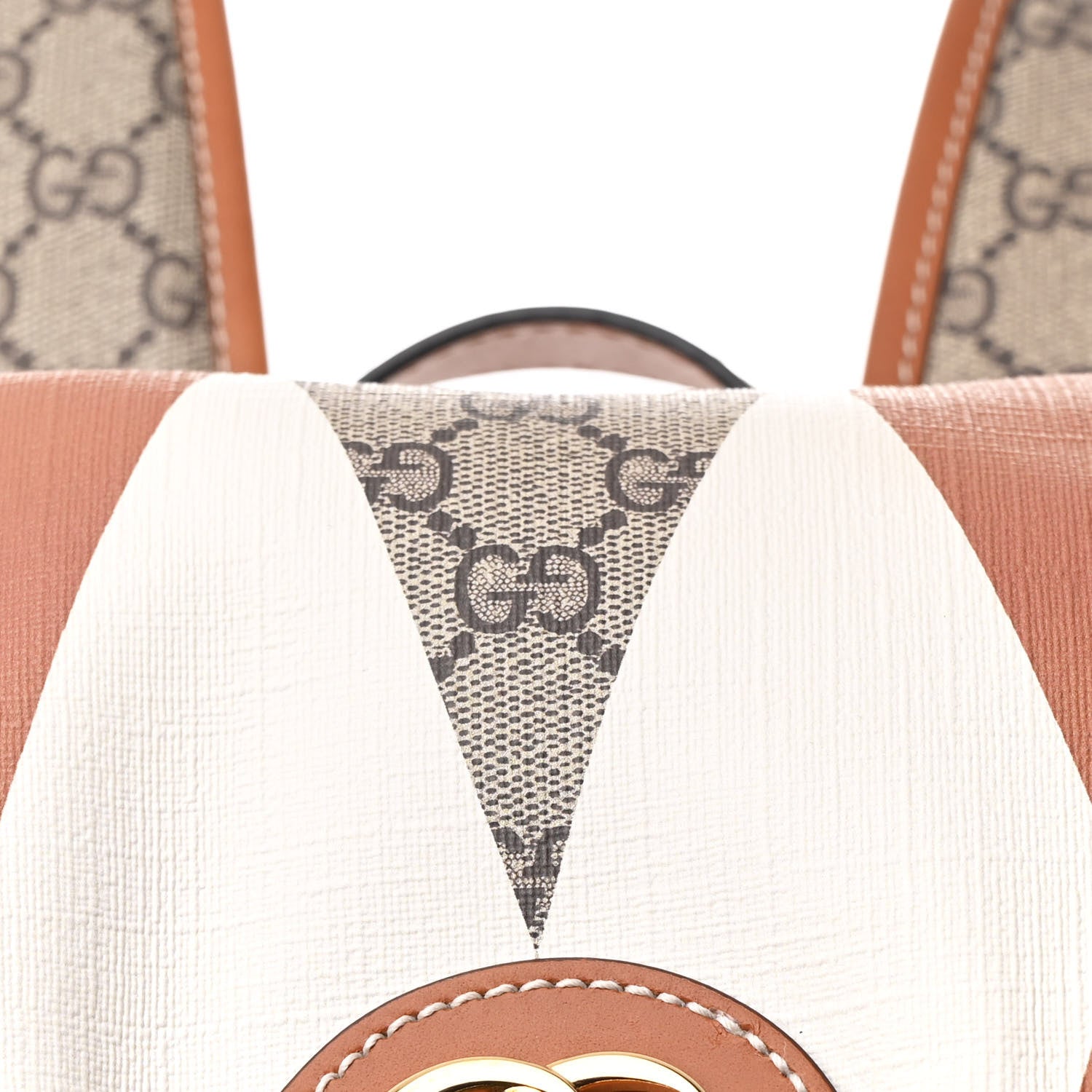 Gucci GG Supreme Monogram Calfskin Rhombus Print Medium Ophidia Double Buckle Backpack Beige Ebony Mystic White Hazel Brown 8 of 10