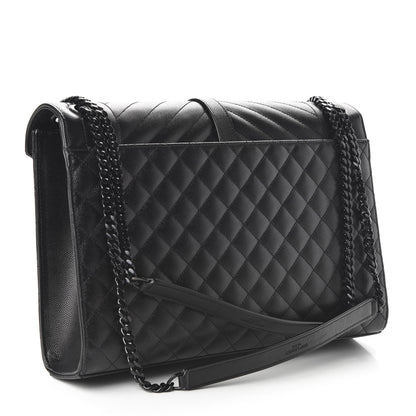 Saint Laurent Grain De Poudre Textured Mixed Matelasse Large Triquilt Monogram Monochrome Satchel Black 3 of 9