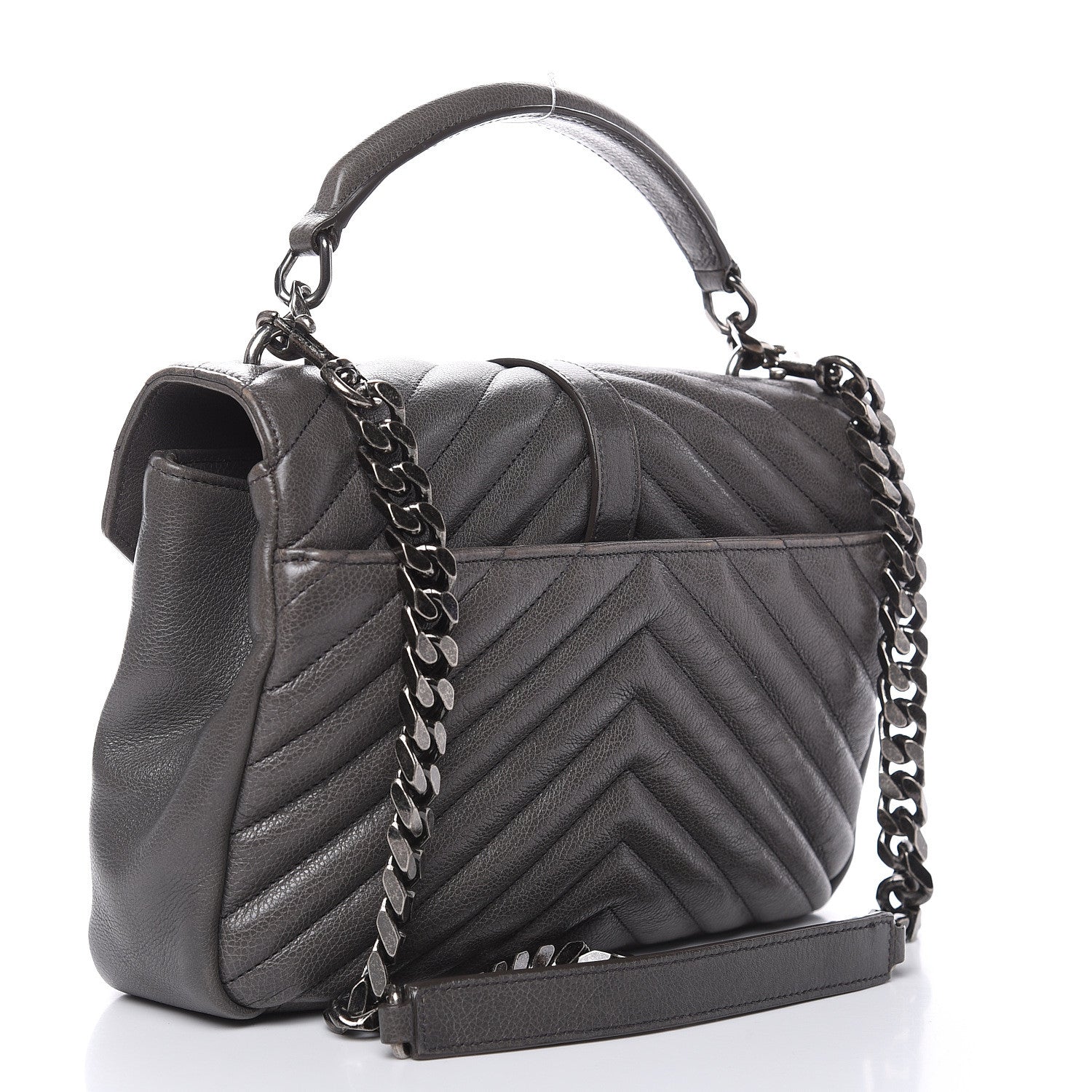 Saint Laurent Sheepskin Matelasse Chevron Monogram Medium College Bag Light Coal 3 of 17