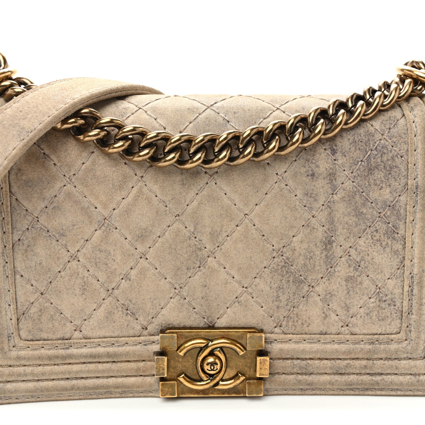 Iridescent Calfskin Quilted Medium Boy Flap Beige