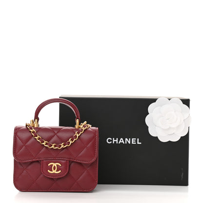 Chanel Lambskin Quilted Top Handle Flap Coin Purse With Chain Burgundy 12 of 12