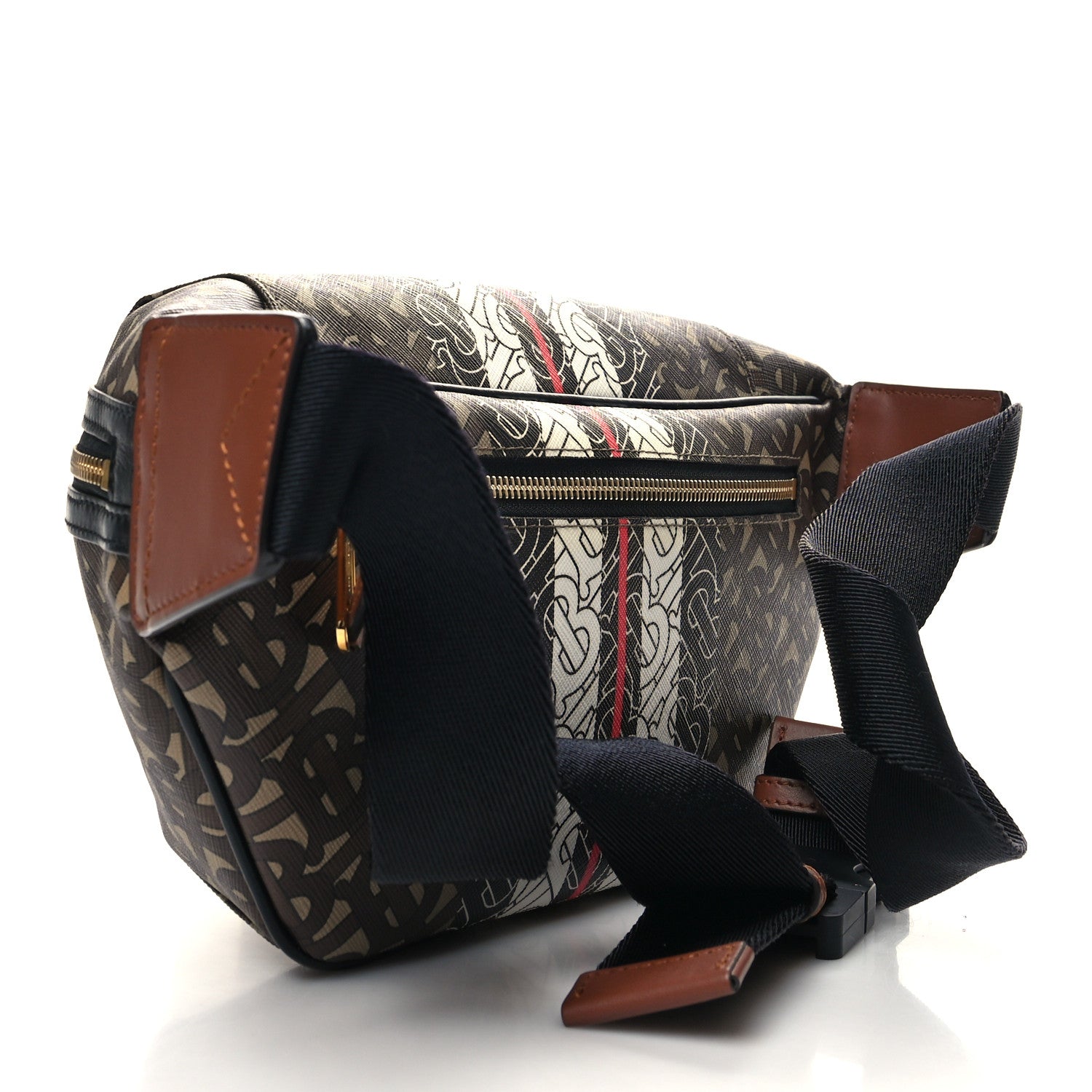 Burberry E-Canvas Monogram Stripe Medium Sonny Bum Bag Bridle Brown 3 of 11