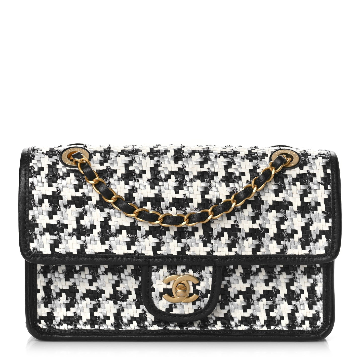 Metallic Lambskin Viscose Woven Flap Silver Black