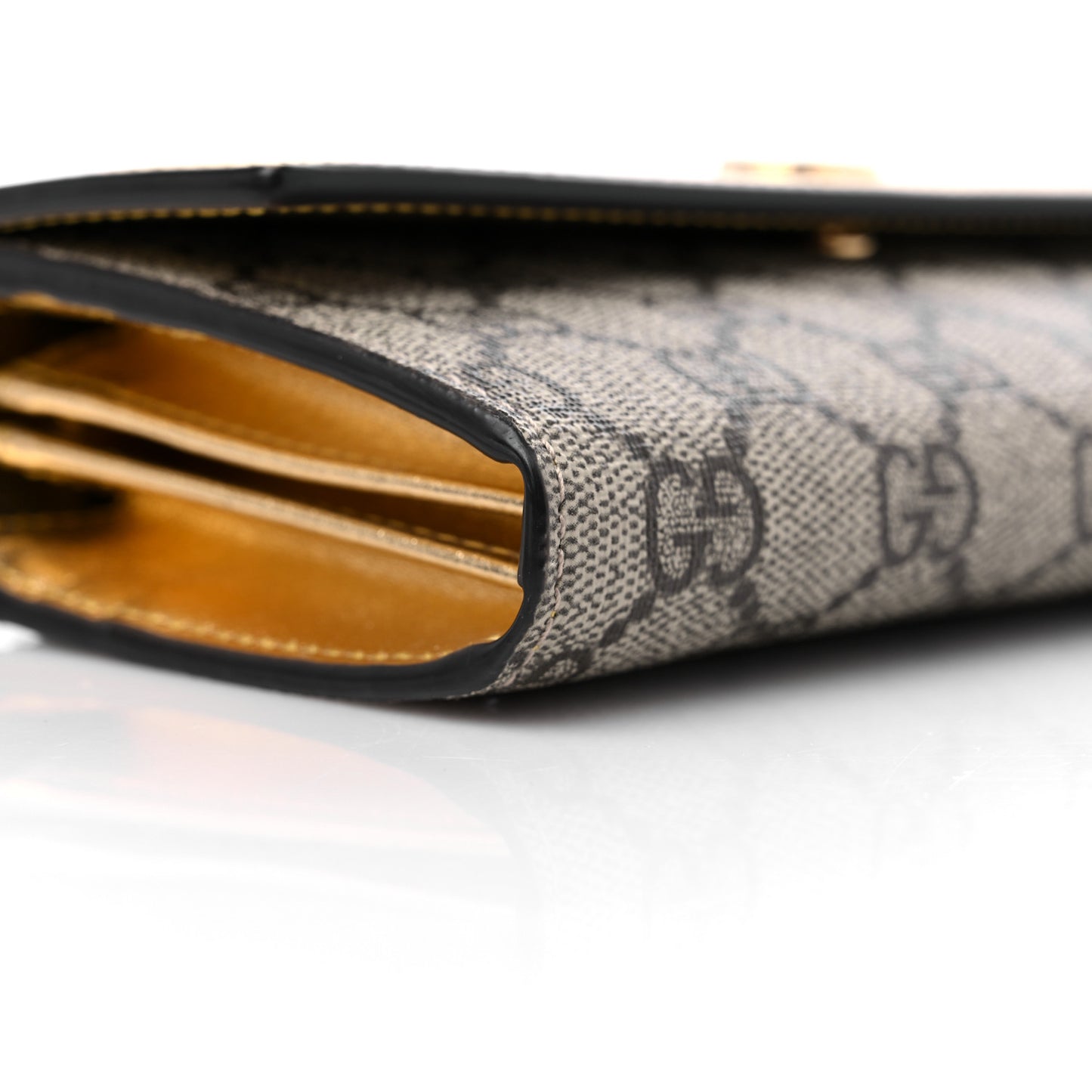 Metallic Calfskin GG Supreme Monogram GG Marmont Continental Wallet Gold Beige Ebony
