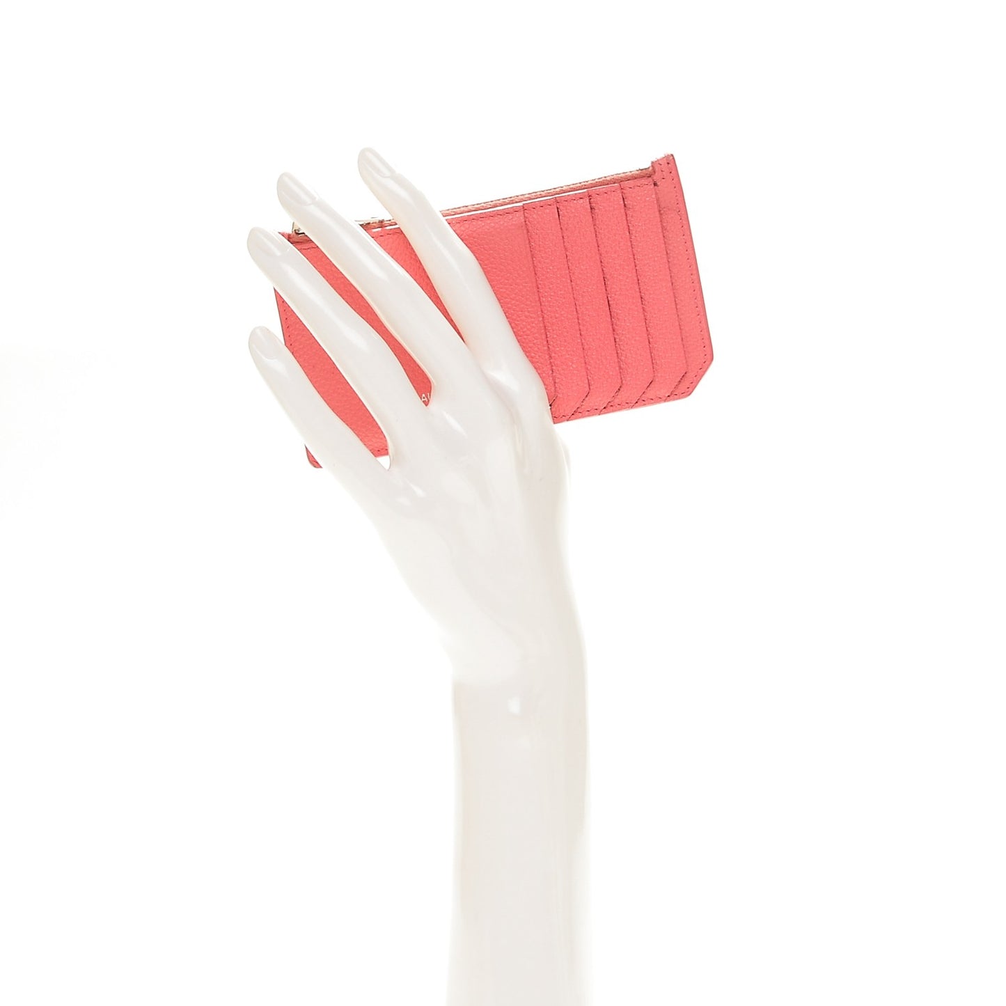 Grained Calfskin 5 Fragments Zip Pouch Card Holder Rose Clair