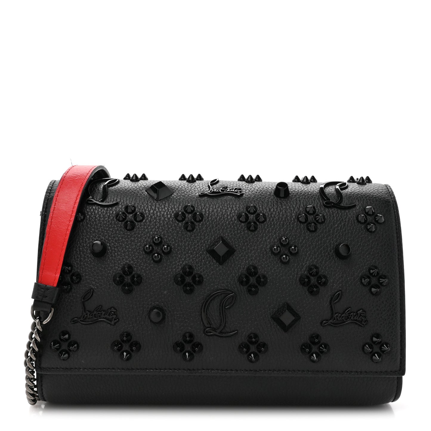 Calfskin Spikes Loubinthesky Paloma Clutch Black