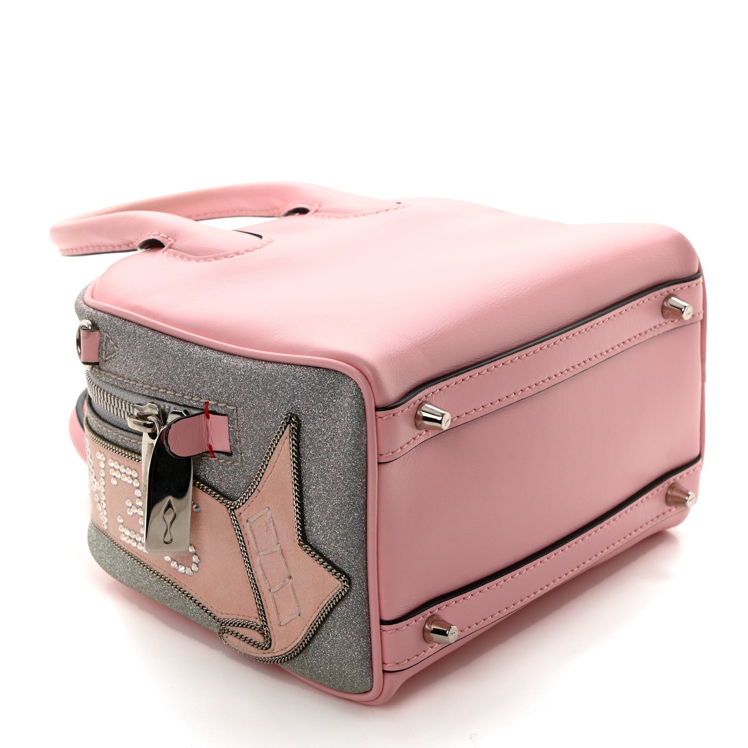 Christian Louboutin Calfskin Paris Glitter Nano Marie Jane Pepite Tote Eglantine Silver 4 of 10