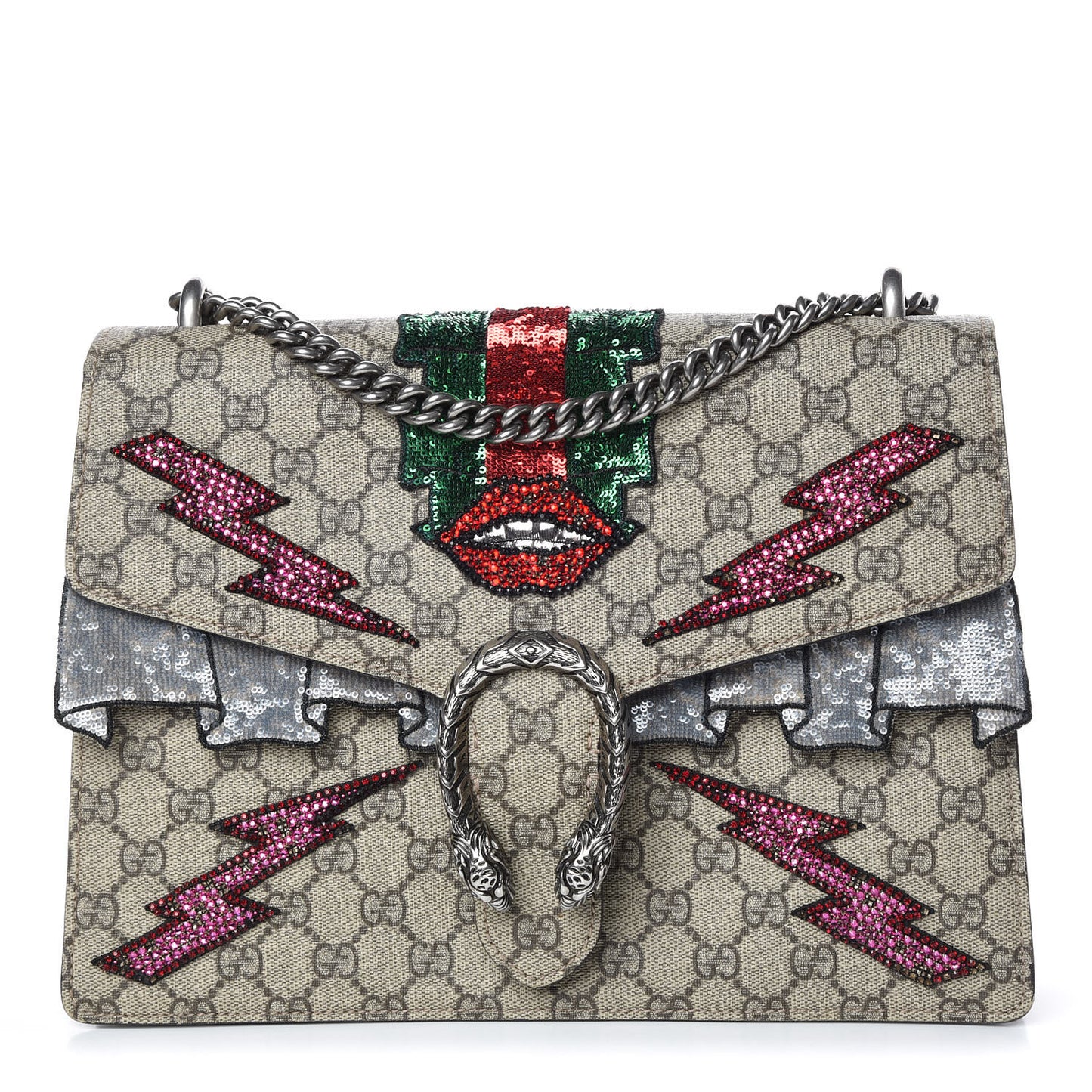 GG Supreme Monogram Lightning Embroidered Medium Dionysus Shoulder Bag Beige