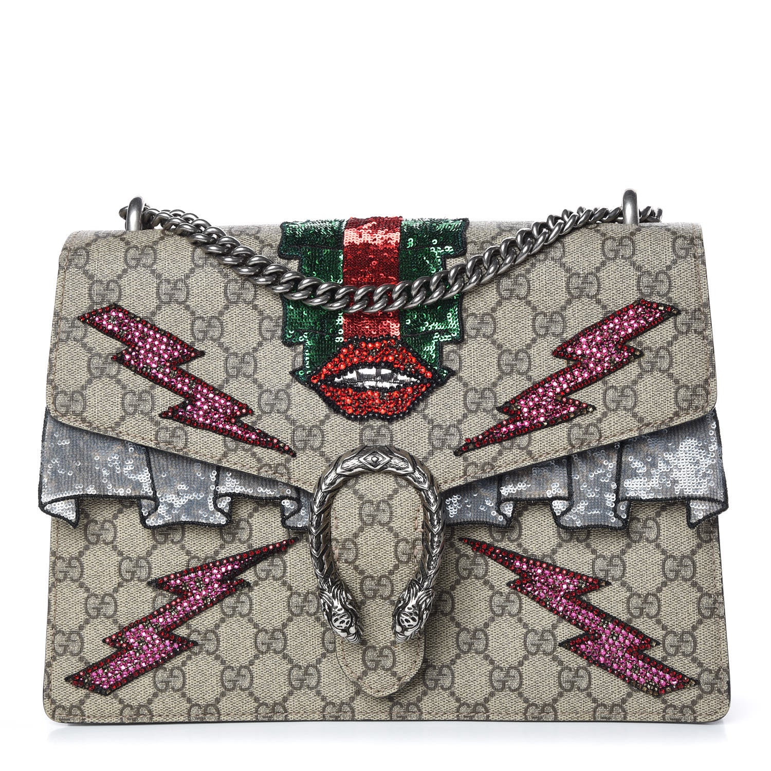Gucci GG Supreme Monogram Lightning Embroidered Medium Dionysus Shoulder Bag Beige 1 of 18