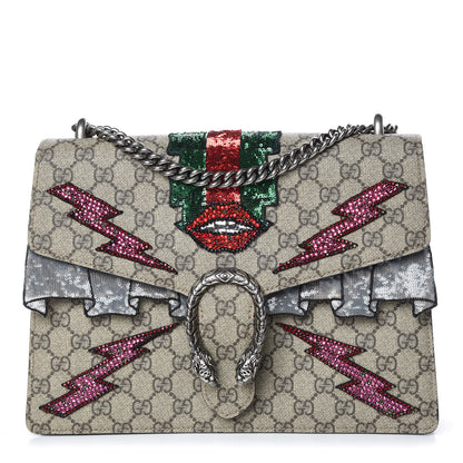 Gucci GG Supreme Monogram Lightning Embroidered Medium Dionysus Shoulder Bag Beige 1 of 18