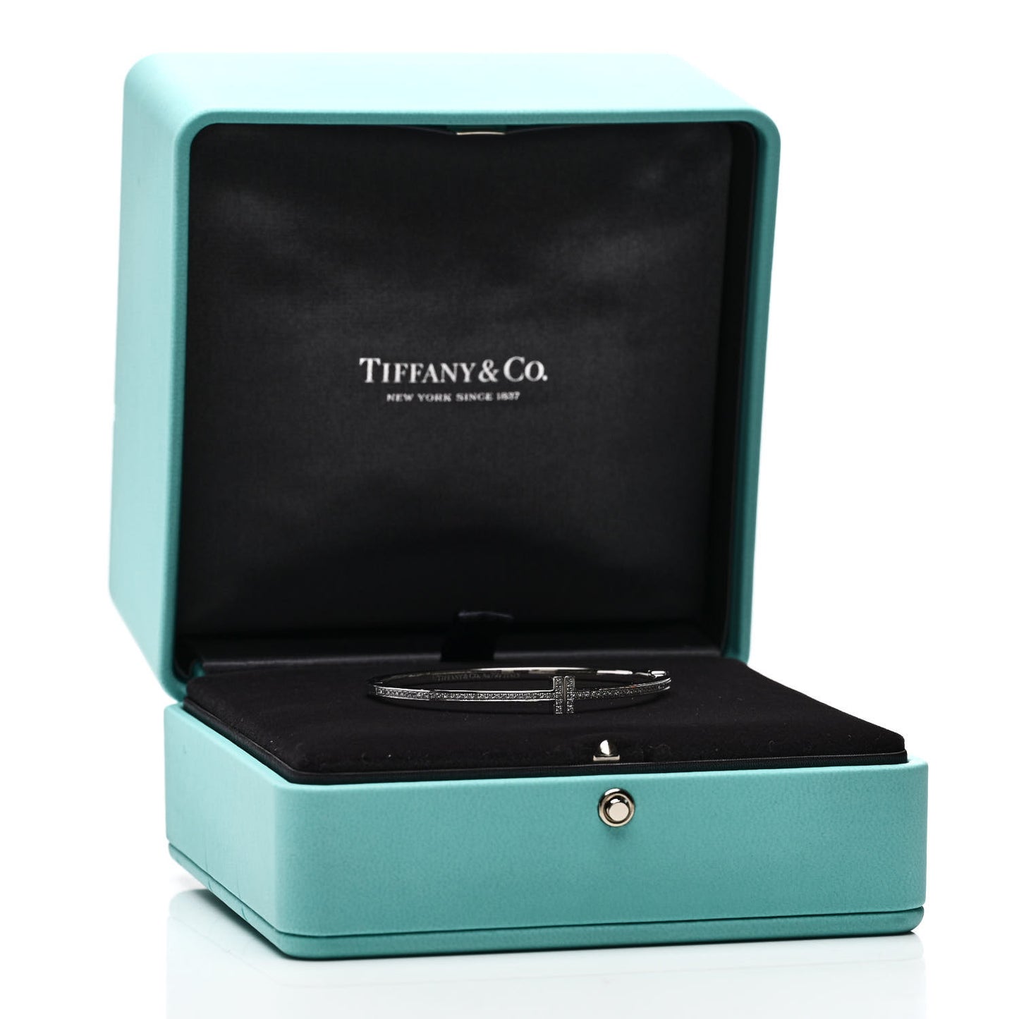 18K White Gold Diamond T Hinged Wire Bangle Bracelet